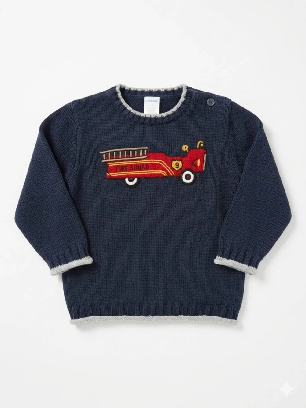 Gymboree Firetruck Navy Knit Sweater with Light Gray Trim Size 2T